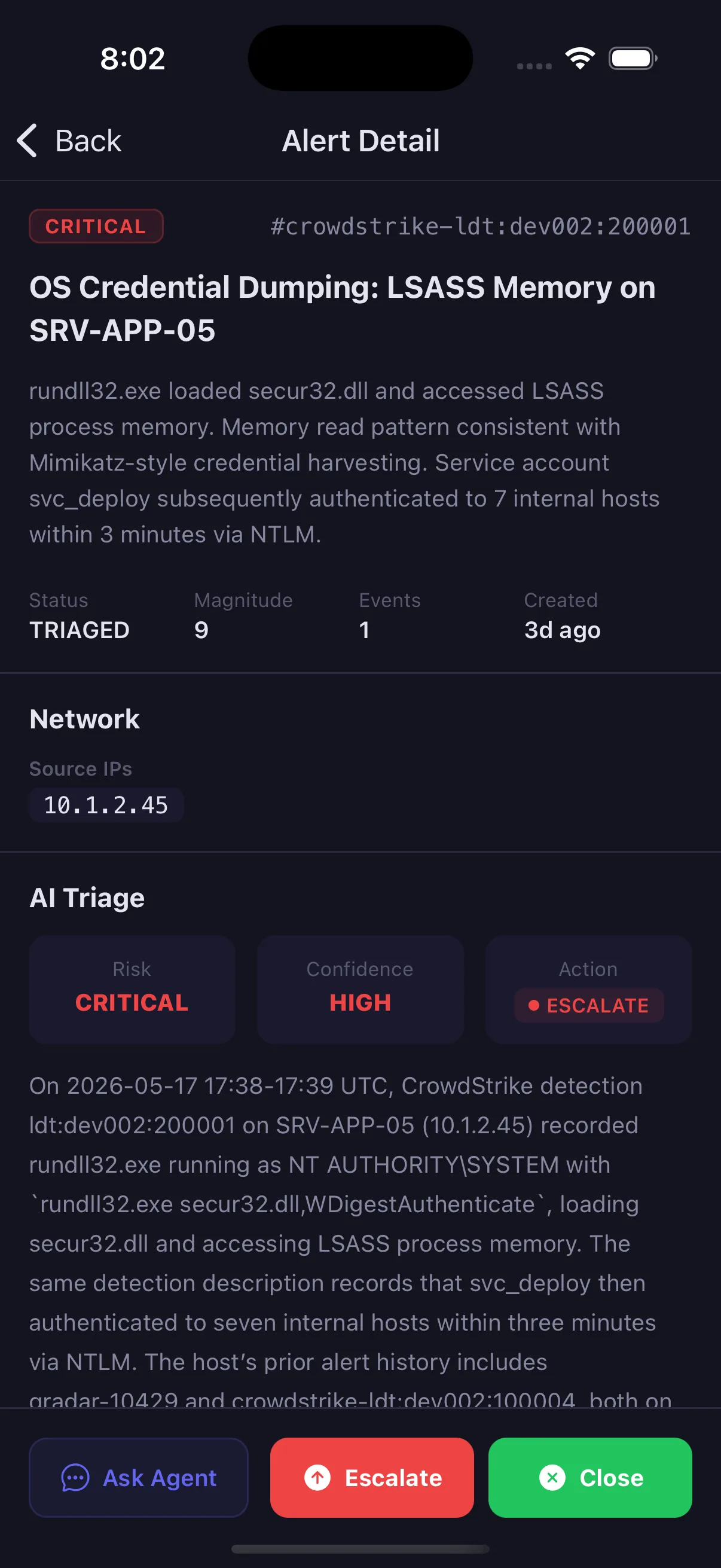 WedgeX alert detail on mobile